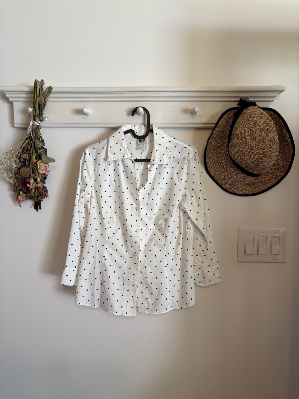 Anne Klein White Shirt with Black Polka Dots